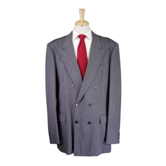 Handmade in Portugal Bespoke Gray Blue Herringbone Tweed Thornproof DB Suit 44XL - Picture 1 of 9
